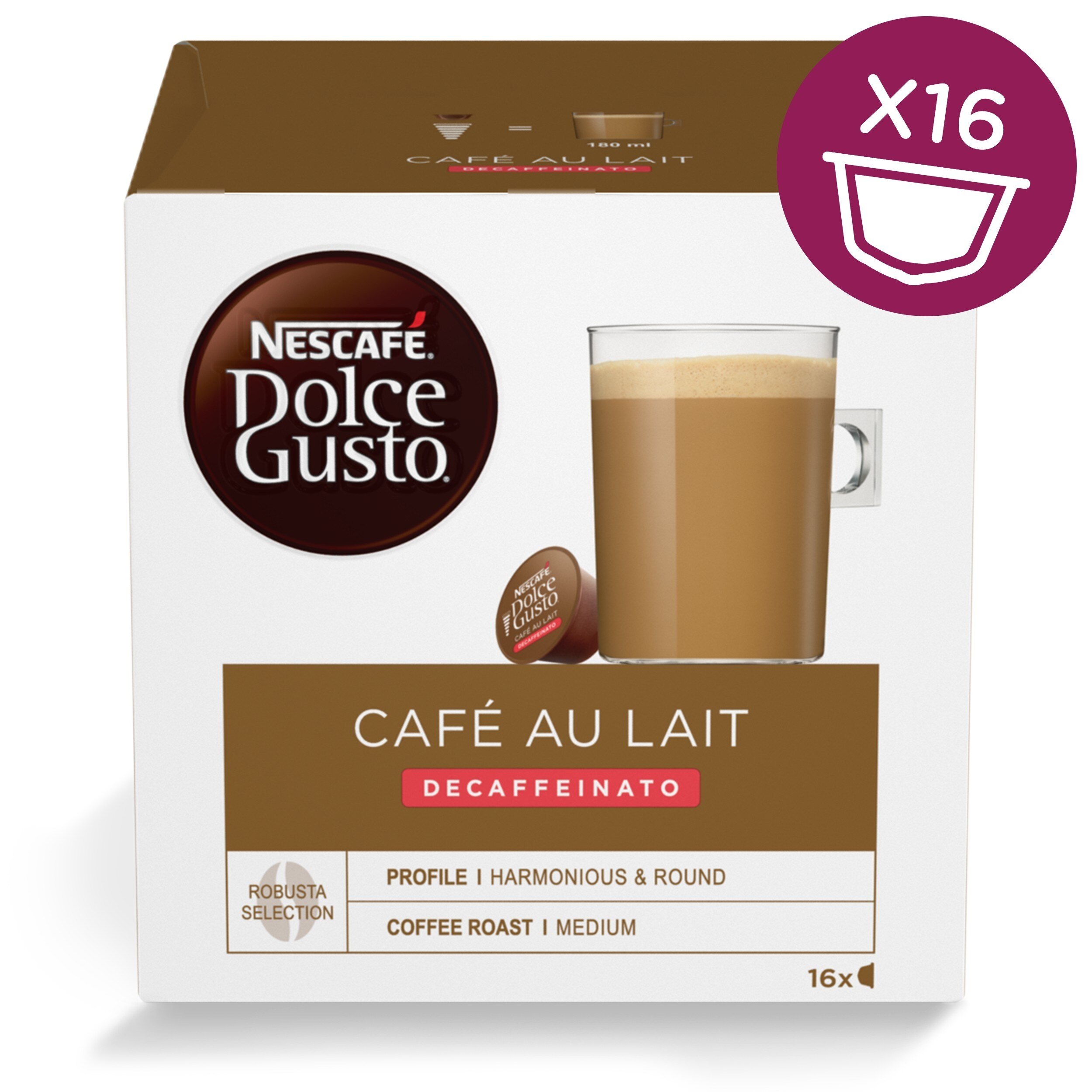 Café au Lait Decaffeinato 16 Capsules NESCAFÉ® Dolce Gusto®