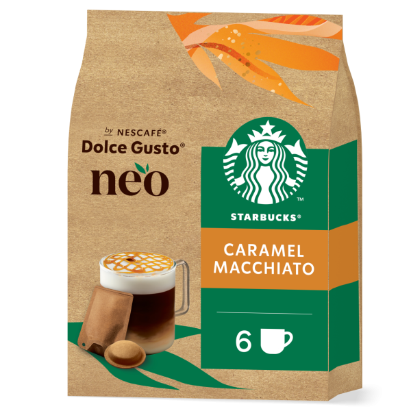 NEO Starbucks® Caramel Macchiato verpakking met pads en sachets
