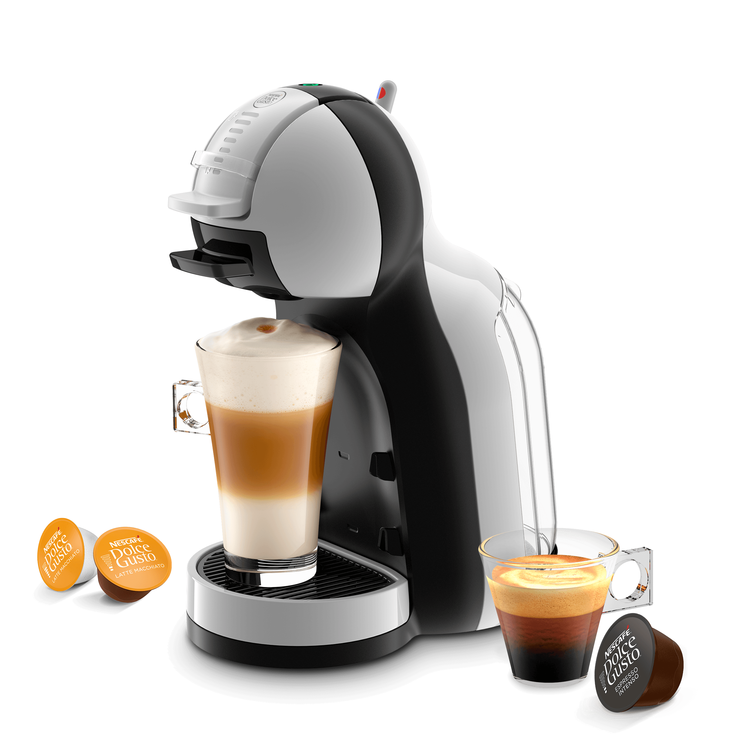 Machine &agrave; caf&eacute; Mini Me 2 avec un latte, un espresso et trois capsules