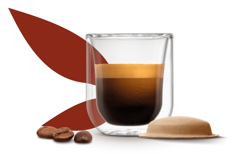 tasse de café espresso à côté d'une capsule à base de papier