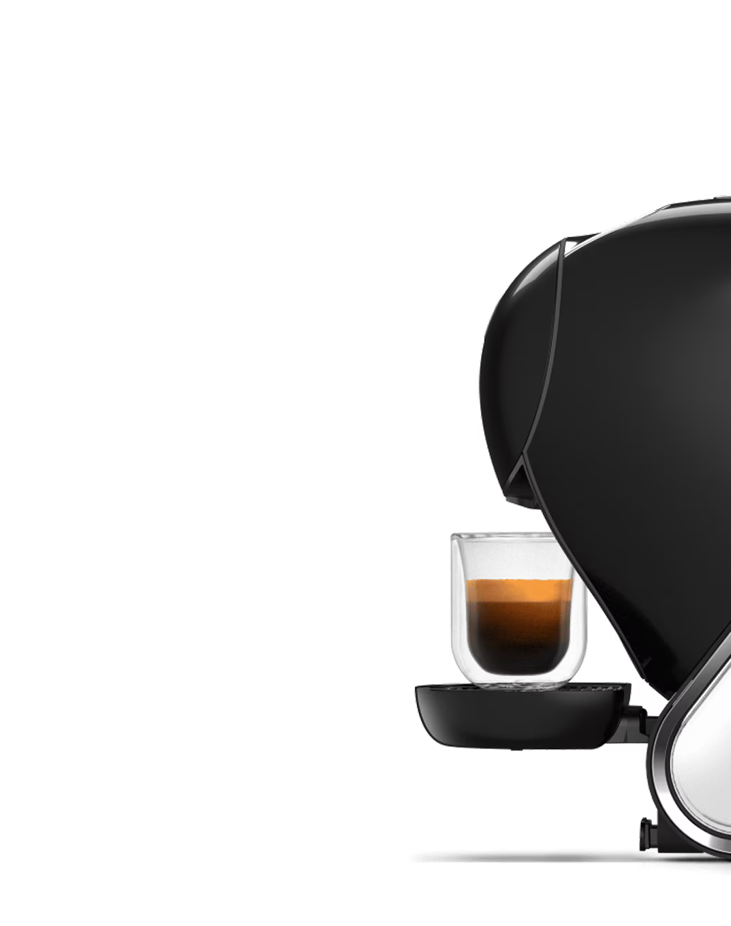 Une confrontation entre une machine à café NEO Latte blanche et une machine NEO Caffè noire. Un doigt d'alien flotte entre elles.