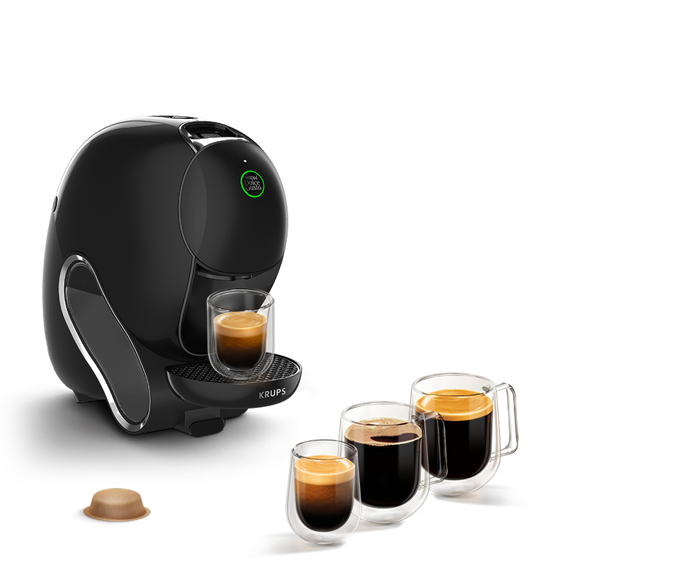 Une machine NEO Caffè noire avec des cafés noirs NEO.