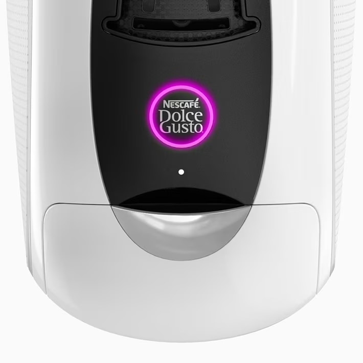 Witte NEO Latte-koffiemachine met paars verlichte startknop.